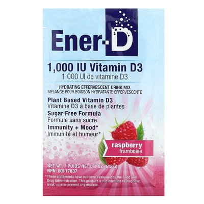 Ener-C, Ener-D, witamina D3, mieszanka napojów nawilżających, bez cukru, malina, 1000 mg, 24 pakiety