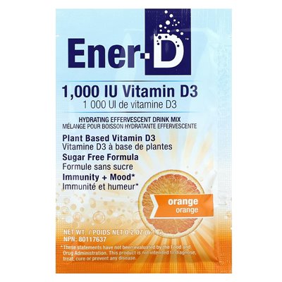 Ener-C, Ener-D, Vitamin D3, Hydration Drink Mix, Sugar Free, Orange, 1000mg, 24 Packets