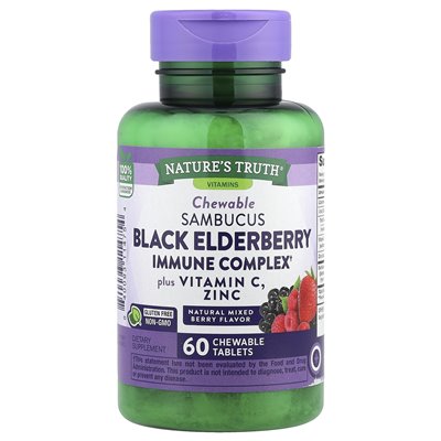 Nature's Truth, Kompleks Immunologiczny Sambucus Czarnego Bzu z witaminą C i Cynkiem, Naturalna Mieszana Jagoda, 60 żucalnych Ta Nature's Truth, Kompleks Immunologiczny Sambucus Czarnego Bzu z witaminą C i Cynkiem, Naturalna Mieszana Jagoda, 60 żucalnych Ta