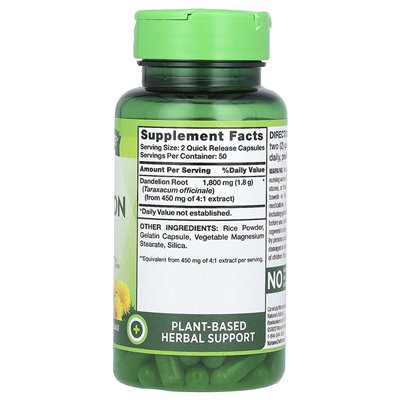 Nature's Truth, Vitamine, Löwenzahnwurzel, 1800 mg, 100 Kapseln mit schneller Wirkstofffreisetzung (900 mg pro Kapsel)