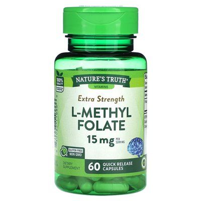 Nature's Truth, Extra Siły Folian L-metylowy, 15 mg, 60 kapsułek szybkiego uwalniania (7,5 mg na kapsułkę) Nature's Truth, Extra Siły Folian L-metylowy, 15 mg, 60 kapsułek szybkiego uwalniania (7,5 mg na kapsułkę)