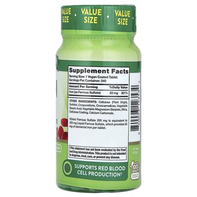 Nature's Truth, Iron, 65 mg, 240 powlekanych tabletek