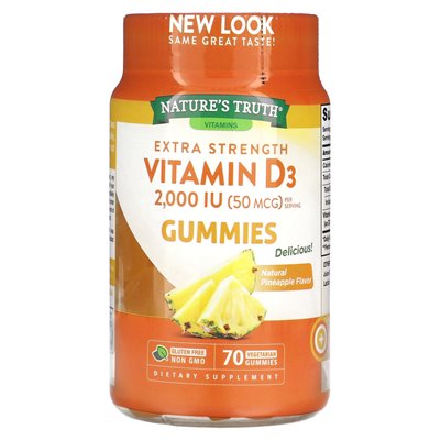 Nature's Truth, Extra Strength Vitamin D3, Natural Pineapple, 50 mcg (2000 IU), 70 wegetariański