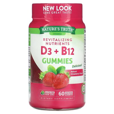 Nature's Truth, Revitalizing D3 + B12, Strawberry, 60 wegetariański Nature's Truth, Revitalizing D3 + B12, Strawberry, 60 wegetariański