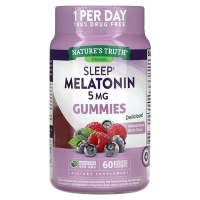 Nature's Truth, Sleep Melatonin, mieszana jagoda, 5 mg, 60 wegański