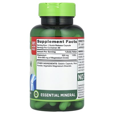 Nature's Truth, magnez, 500 mg, 90 kapsułek szybkiego uwalniania