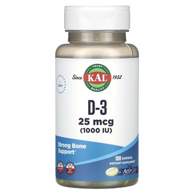 Calcium, D-3, 25 mcg (1000 IU), 100 soft