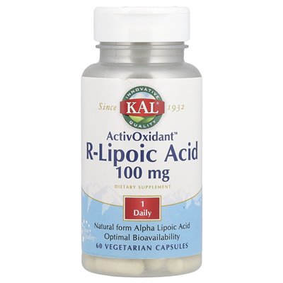 Kal, Activoxidant ™, kwas R-lipoinowy, 100 mg, 60 kapsułek wegetariańskich