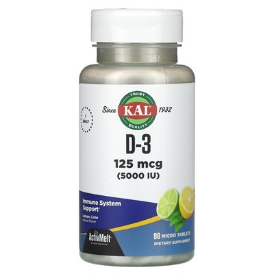 Kal, D-3, Lemon Lime, 125 MCG (5000 IU), 90 micro tablets