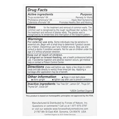 Siły natury, zmywacza brodawki, organiczna medycyna roślin, dodatkowa siła, 0,37 fl oz (11 ml)