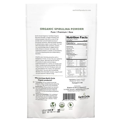Earth Circle Organics, Organiczna Spirulina w Proszku, 113.4 g