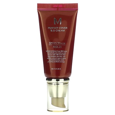 Missha, M Perfect Cover B.B Cream, SPF 42 PA +++, nr 21 Light Beige, 1,7 uncji (50 ml)