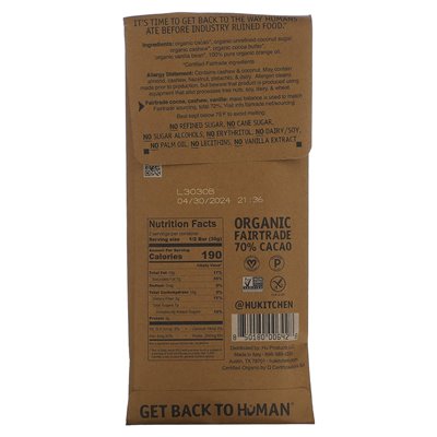 HU, Dark Chocolate, Organic 70% Cacao, Cashew Butter + Orange Vanilla, 2.1 oz (60 g)