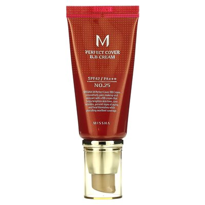 Missha, M Perfect Cover B.B Cream, SPF 42 PA +++, nr 25 Warm Beige, 1,7 uncji (50 ml) Missha, M Perfect Cover B.B Cream, SPF 42 PA +++, nr 25 Warm Beige, 1,7 uncji (50 ml)