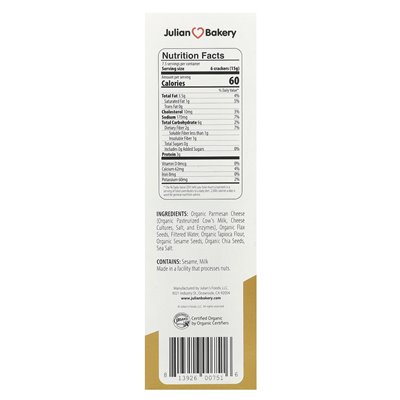 Julian Bakery, Primal Think® Crackers, Organic Parmesan, 4 uncje (113 g)