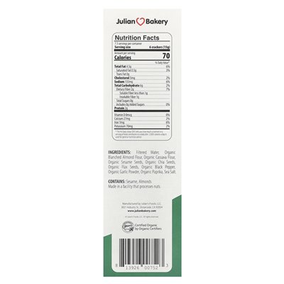 Julian Bakery, Paleo Think® Crackers, Organic Salt &amp Pepper, 4 uncje (113 g)