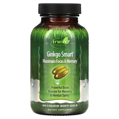Irwin Naturals, Ginkgo Smart, Maksimum Focus & Memory, 60 płynnych miękkich żelazów Irwin Naturals, Ginkgo Smart, Maksimum Focus & Memory, 60 płynnych miękkich żelazów