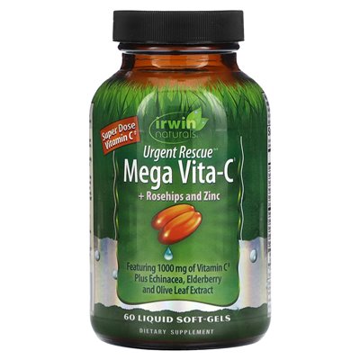 Irwin Naturals, Urgent Rescue, Mega Vita-C + Rosehips & Zinc, 60 Liquid Soft Wets