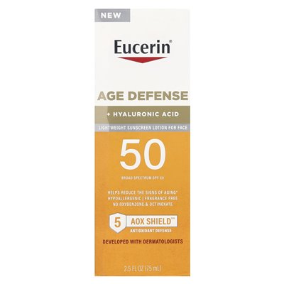 Eucerin, Age Defense, Lightweight Sun Stale Stale For Face, SPF 50, Fragrance Free, 2,5 fl oz (75 ml)