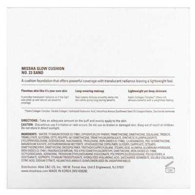 Missha, Glow Cushion, nr 23 piasek, 0,49 uncji (14 g) Missha, Glow Cushion, nr 23 piasek, 0,49 uncji (14 g)