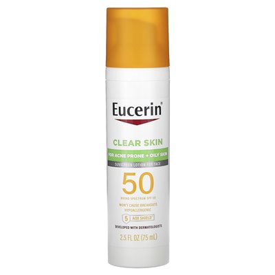 Eucerin, przezroczystość, lekki balsam do opalania na twarz, SPF 50, bez zapachu, 2,5 fl oz (75 ml)