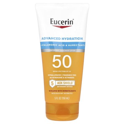 Eucerin, Advanced Hydration, lekki balsam przeciwsłoneczny, SPF 50, bez zapachu, 5 fl oz (150 ml)