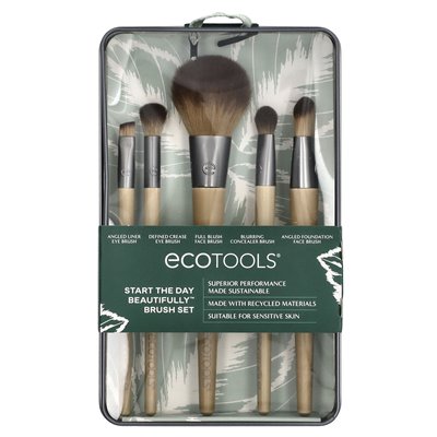 Ecotools, Start Your Day Beautifully Brush, 5-Piece Set and Tin Storage Ecotools, Start Your Day Beautifully Brush, 5-Piece Set and Tin Storage