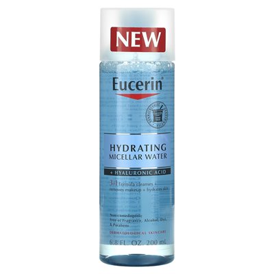 Eucerin, nawilżająca woda micelarna + kwas hialuronowy, 6,8 fl oz (200 ml) Eucerin, nawilżająca woda micelarna + kwas hialuronowy, 6,8 fl oz (200 ml)