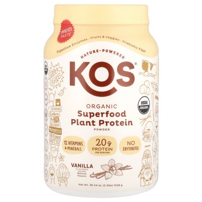 KOS, organiczne białko w proszku roślinnym, wanilia, 2,3 funta (1036 g)