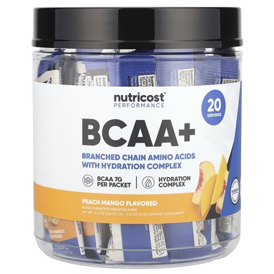 Nutricost, Performance, BCAA+, Peach Mango, 20 pakietów, 0,5 uncji (13 g) każdy