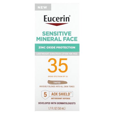 Eucerin, Delikatny Mineralny Krem Przeciwsłoneczny do Twarzy, SPF 35, Kolorowy, 1,7 fl oz (50 ml)