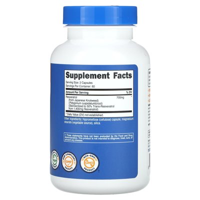 Nutak, resweratrol, 700 mg, 120 kapsułek (350 mg na kapsułkę)