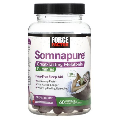 Force Factor, Somnapure®, Great Degusting Melatonin Gummi, Dream Berry, 10 mg, 60 gumm (5 mg na gumę)