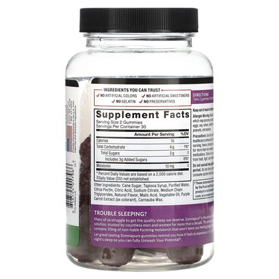 Force Factor, Somnapure®, Great Degusting Melatonin Gummi, Dream Berry, 10 mg, 60 gumm (5 mg na gumę)