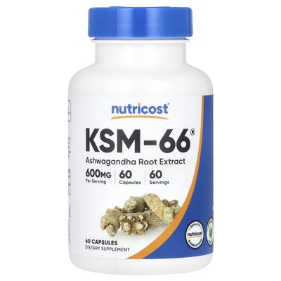 Nutricost, KSM-66, ekstrakt z korzenia Ashwagandha, 600 mg, 60 kapsułek