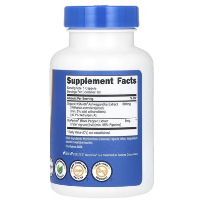Nutricost, KSM-66, ekstrakt z korzenia Ashwagandha, 600 mg, 60 kapsułek