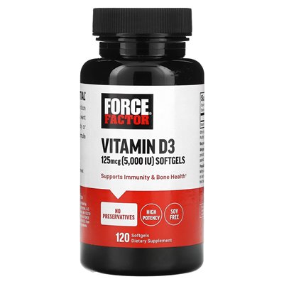 Force Factor, Vitamin D3, 125 mcg (5,000 IU), 120 Softgels