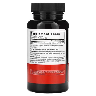 Force Factor, Vitamin D3, 125 mcg (5,000 IU), 120 Softgels
