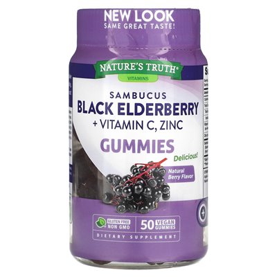 Nature's Truth, Sambucus Black Bronberry Plus Vitamin C, Zinc, Natural Berry, 50 Vegan Gummies