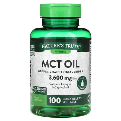 Nature's Truth, Vitamins, MCT Oil, 3600 mg, 100 Softgels Szybkie uwalnianie (1200 mg na softgel) Nature's Truth, Vitamins, MCT Oil, 3600 mg, 100 Softgels Szybkie uwalnianie (1200 mg na softgel)