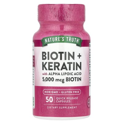 Nature's Truth, Biotyna + keratyna z kwasem alfa lipoinowym, 50 kapsułek szybkiego uwalniania