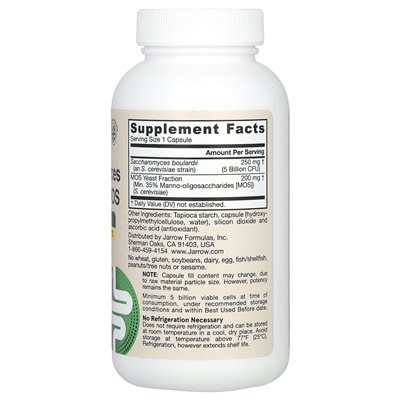 Jarrow Formulas, Vegan Saccharomyces Boulardii + MOS, 5 Billion CFU, 90 Vegetarian Capsules