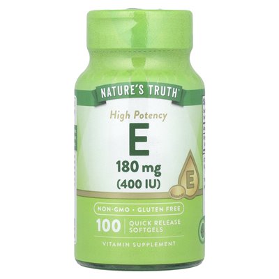 Nature's Truth, Witamina E, wysoka potencja, 180 mg (400 IU), 100 miękkich zwolnień