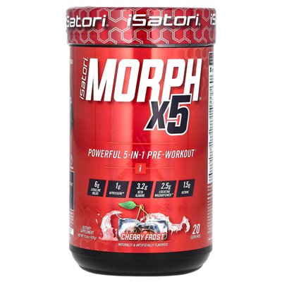Isatori, Morph X5 Pre-Tracieut, Cherry Frost, 15 uncji (426 g) Isatori, Morph X5 Pre-Tracieut, Cherry Frost, 15 uncji (426 g)
