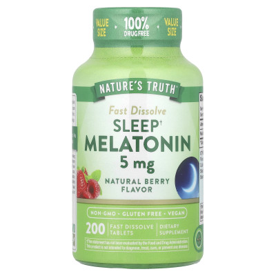 Nature's Truth, Sleep Melatonin, Natural Berry, 5 mg, 200 szybkich rozpuszczonych tabletek