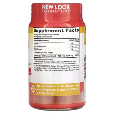 Nature's Truth, Vitamin D3, hochwirksam, natürlicher Pfirsich, 5000 IE (125 mcg), 60 vegetarische Gummibärchen