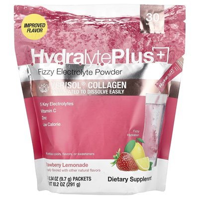 Hydrayt, Verisol Colagen, Fizzy Electrolite Proszek, lemoniada truskawkowa, 30 pakietów, 0,34 uncji (9,7 g) każdy