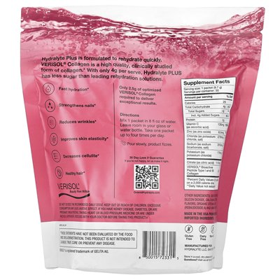 Hydrayt, Verisol Colagen, Fizzy Electrolite Proszek, lemoniada truskawkowa, 30 pakietów, 0,34 uncji (9,7 g) każdy