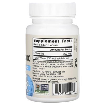 Jarrow Formulas, Theanine 200, 200 mg, 60 kapsułek wegetariańskich Jarrow Formulas, Theanine 200, 200 mg, 60 kapsułek wegetariańskich