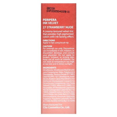 Peripera, atrament Velvet Lip Tint, 27 Strawberry Nude, 0,14 uncji (4 g)